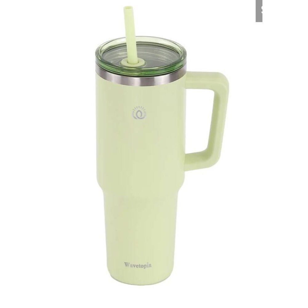 Wavetopia 40 oz power coated lime colored canteen tumbler